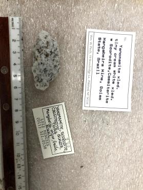 Yanomamite xled. tiny cream white xled. with Scorodite, Cassiterite