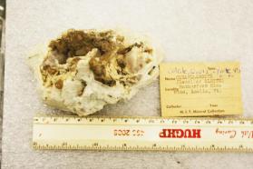 Calcite, with Quartz and Pyrite crystals on Albite var. Cleavelandite