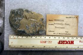 Celestite, fibrous fracture filling