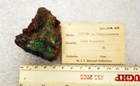 Malachite micro crystals on Copper in Conglomerate